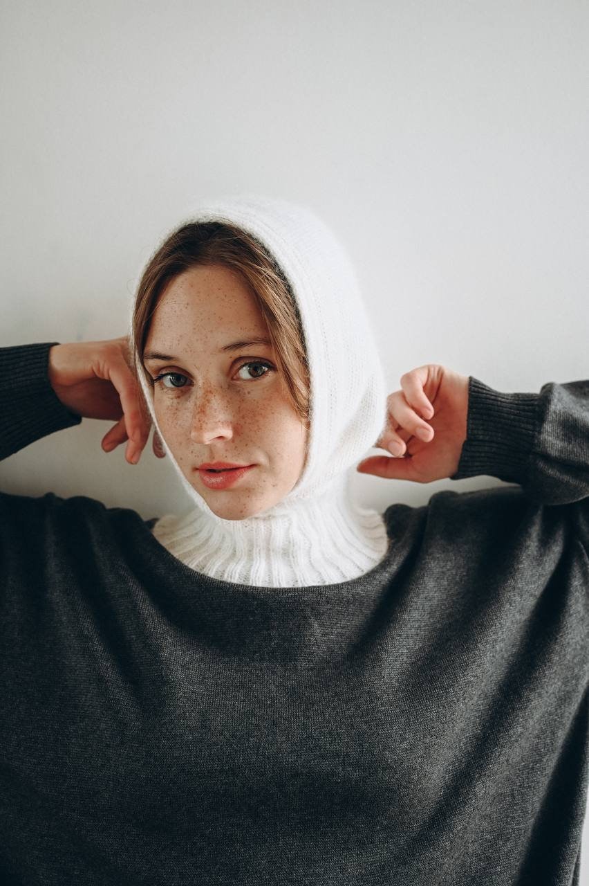 Handmade Angora Knitted Hood: Chunky Winter Neck Warmer