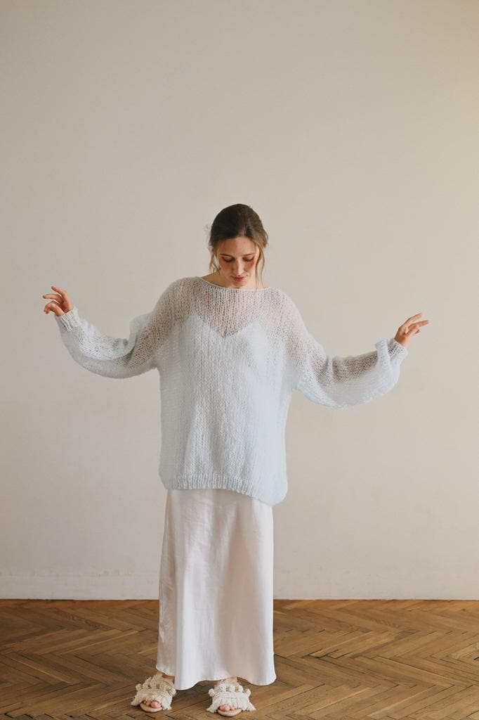 Fluffy Mohair Knit Sweater: Powder Hue Oversized Jumper