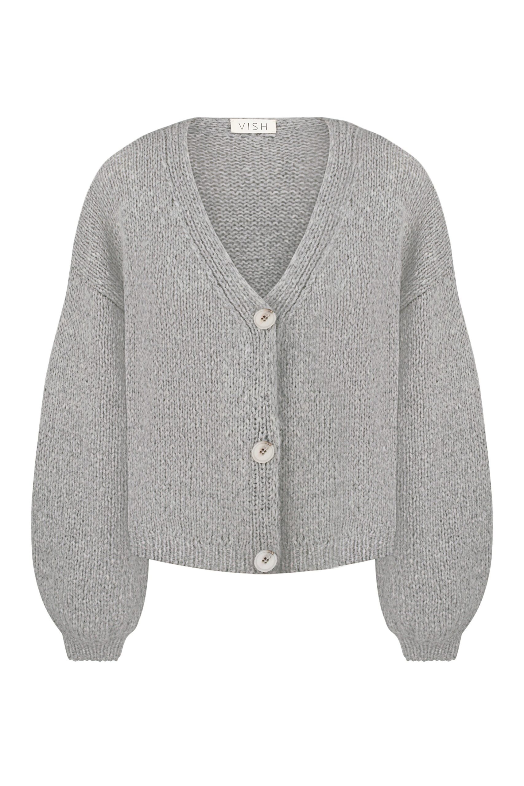 Handcrafted Alpaca Cardigan: Grey Merino Wool Knitwear