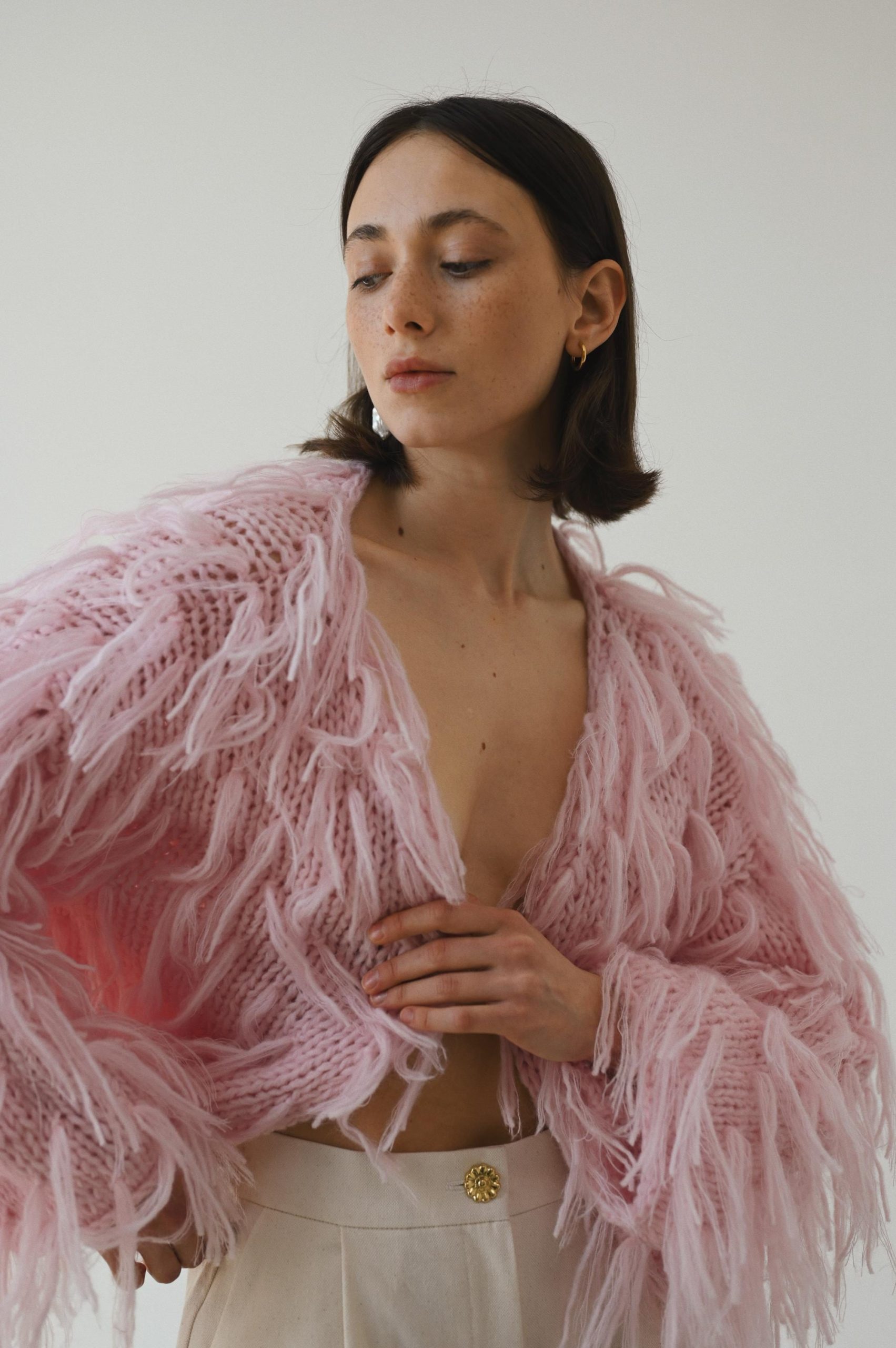 Handmade Alpaca Merino Cardigan: Cropped Open Front Knit Sweater