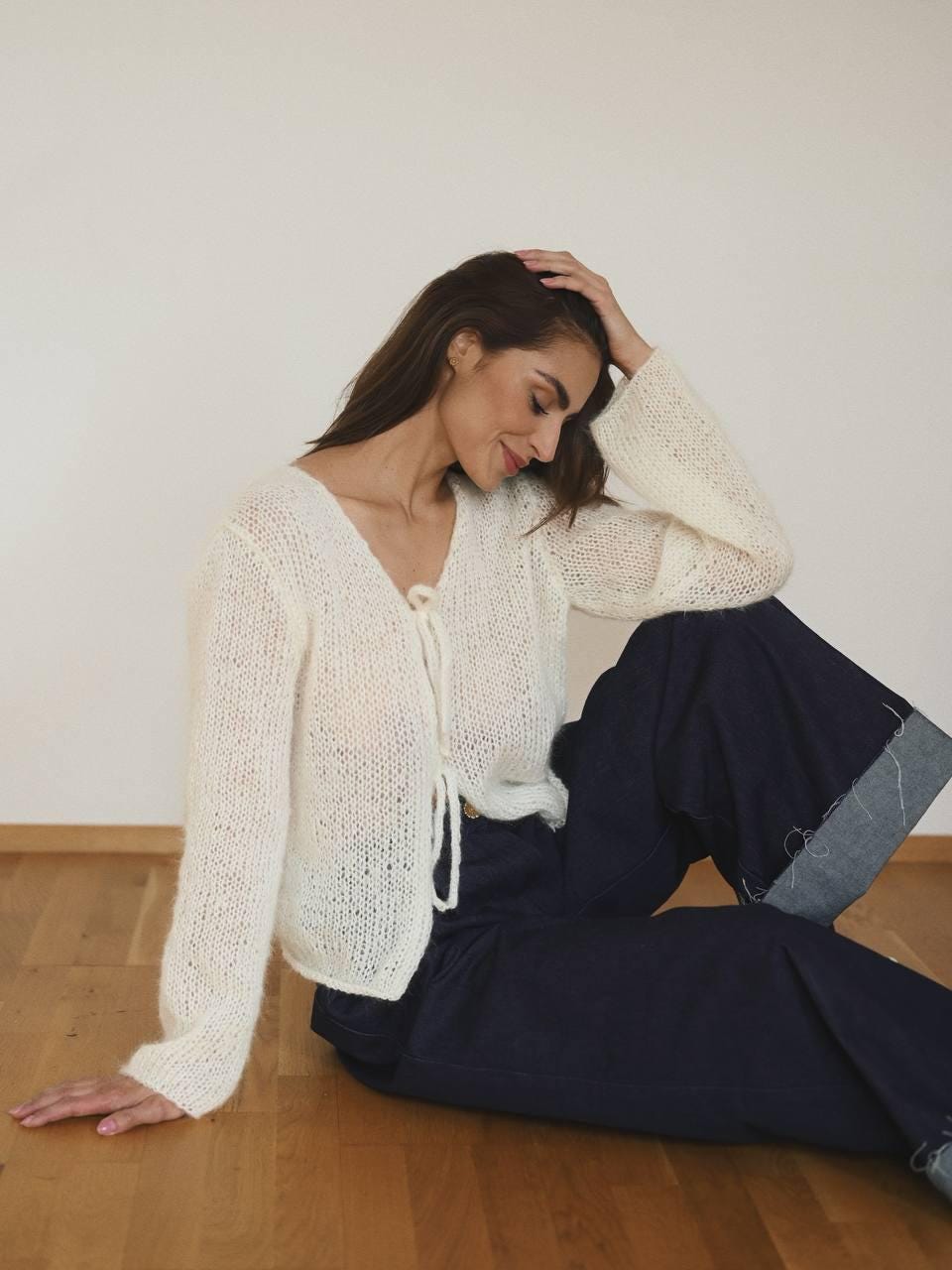 Handmade Mohair Blue Knit Cardigan: Cozy Lightweight Sweater
