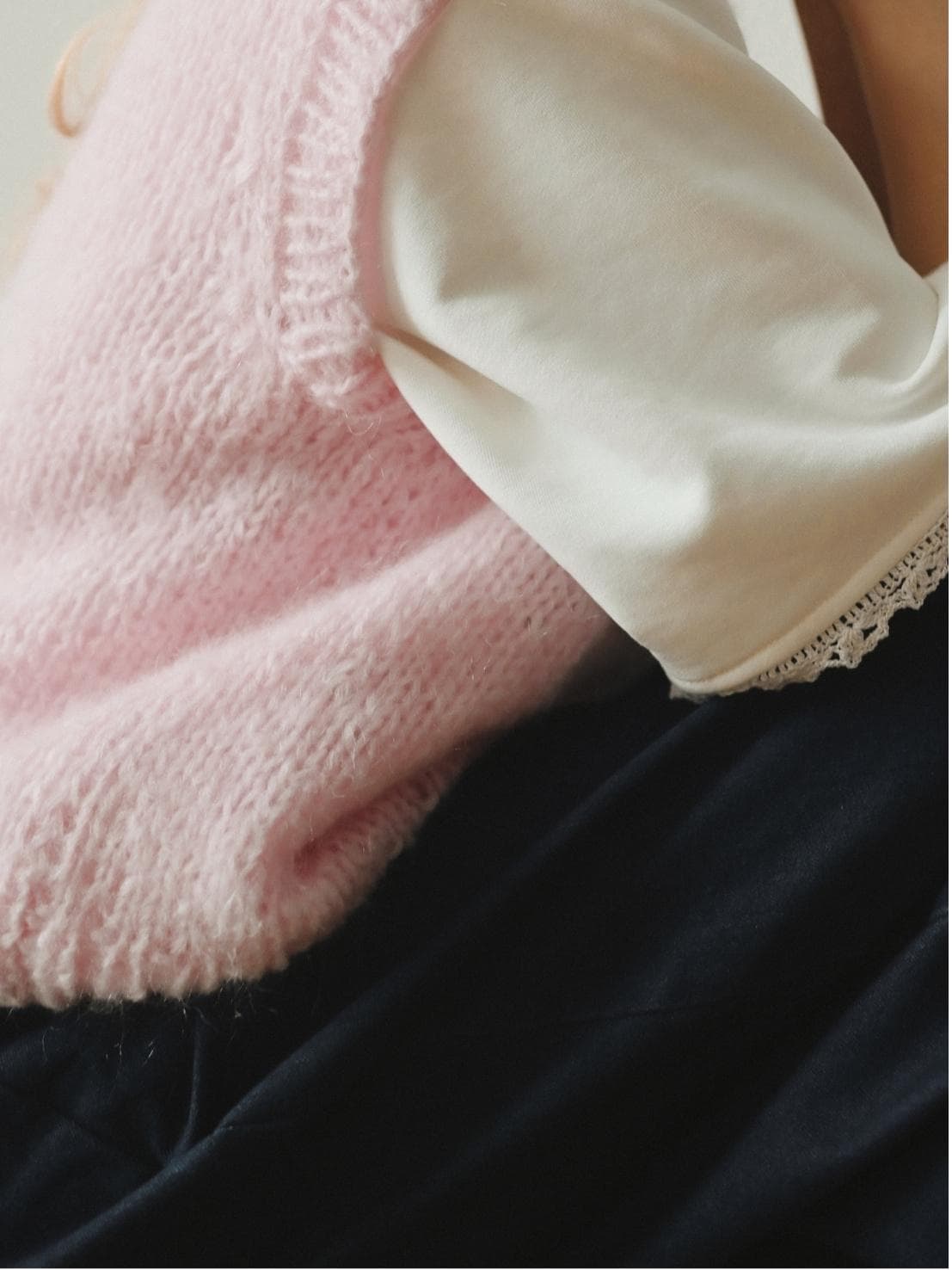 Hand-knitted Pink Mohair Vest: Women's Cozy Knitwear