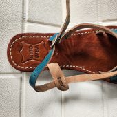 Handmade Moroccan Women’s Sandals – Turquoise Braided Leather Summer Shoes – Genuine Tan Flat Sandals, Real Leather Slides, Gift For Her