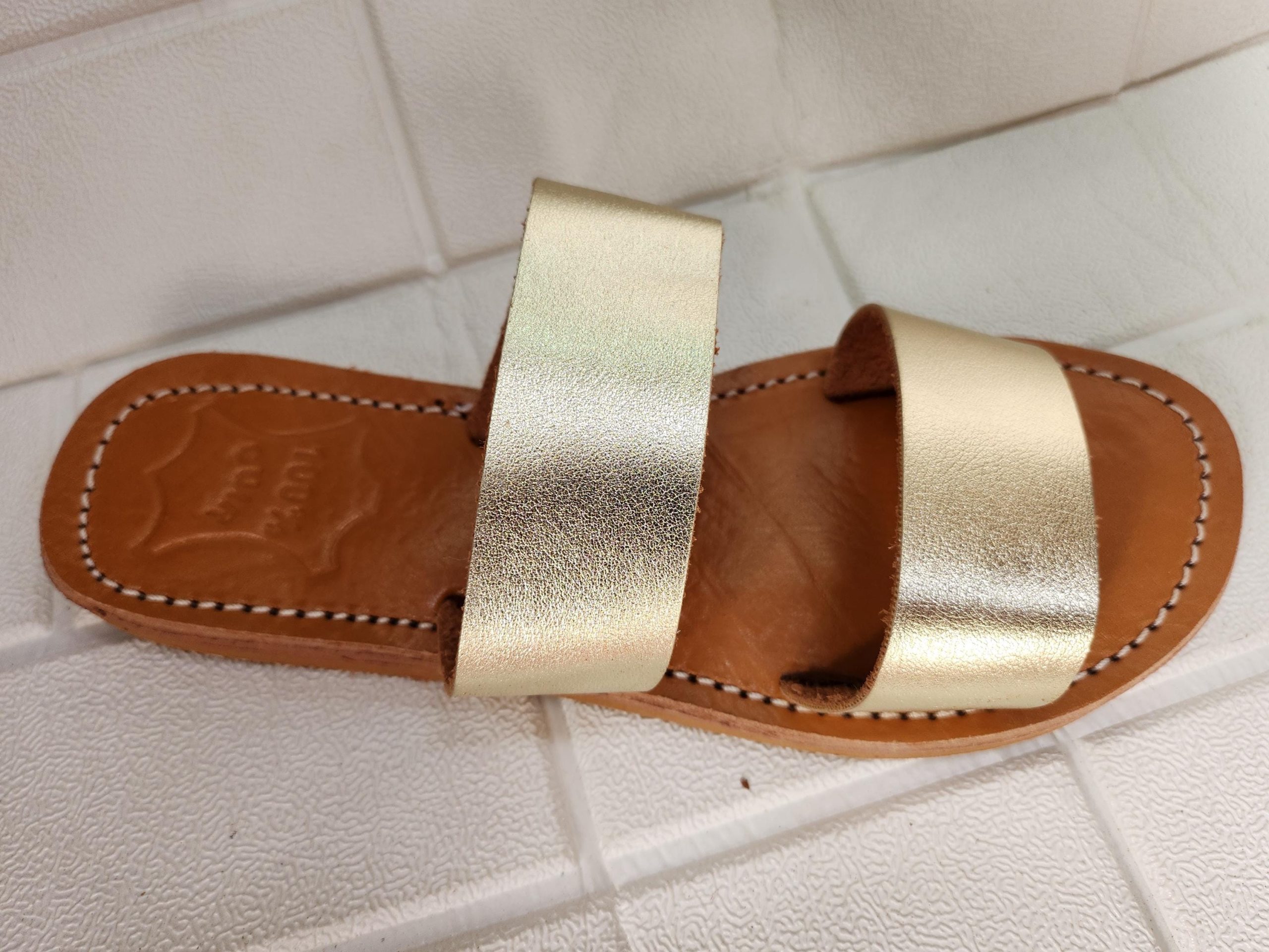 Handmade Moroccan Leather Sandals For Women – Gold Strappy Sandali Donna | Flat Leather Womens Sandals | Ledersandalen Damen |