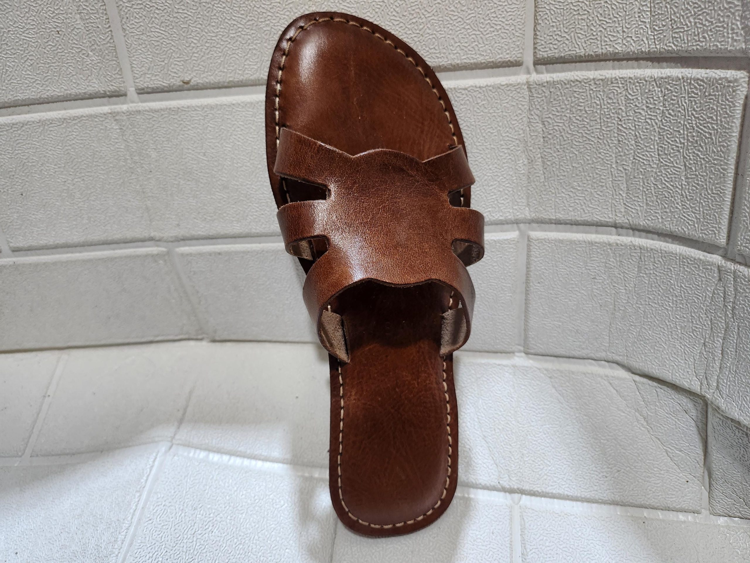 Handmade Moroccan Leather Sandals For Women - Summer Sandals - Brown Leather Slide Sandal - Womens Slippers - Casual Leather Summer Shoes