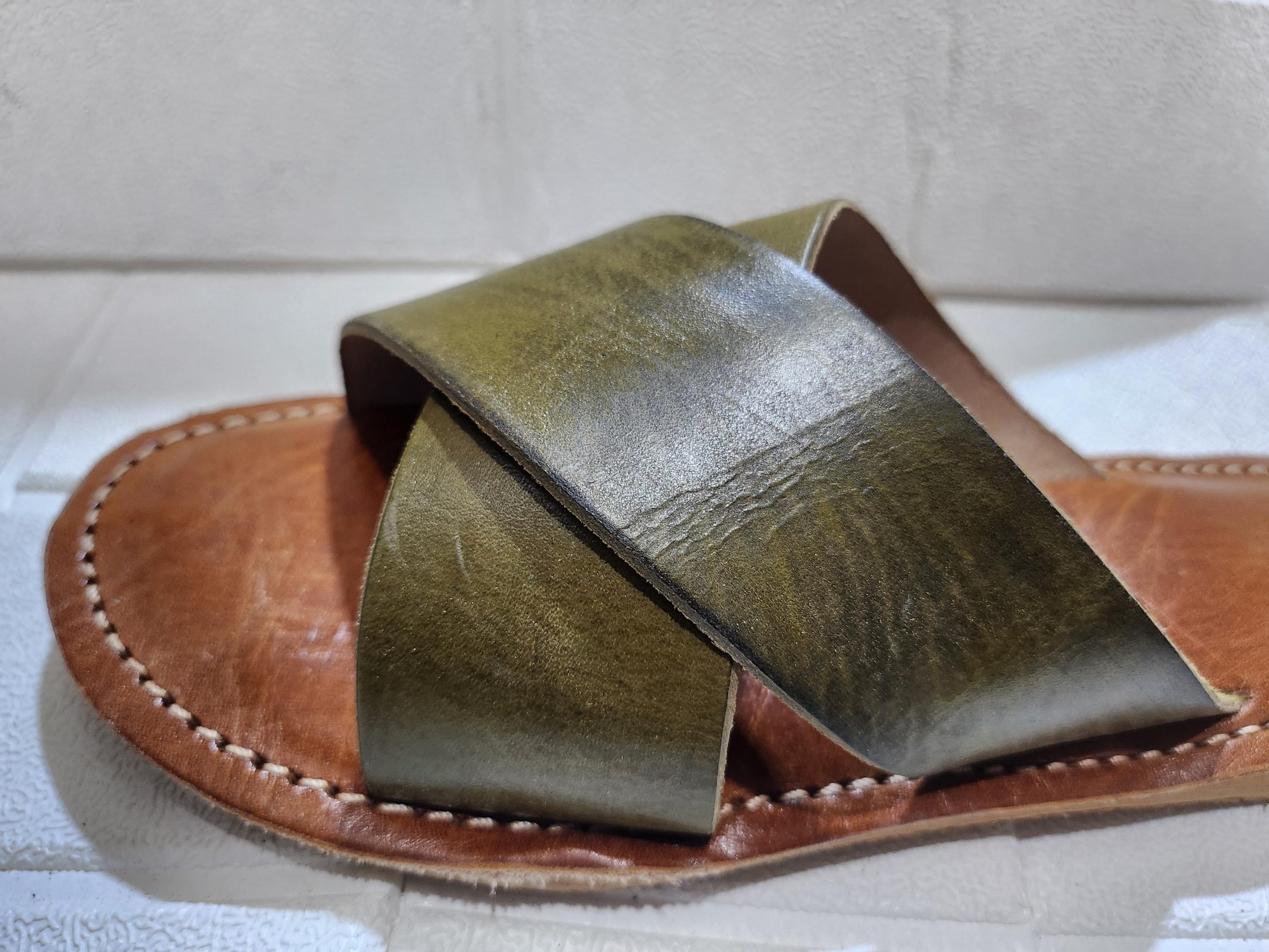 Handmade Moroccan Leather Sandals For Women – Green Slip On Summer Sandals – Beach Shoes – Leather Sandal Women – Women Summer Shoes