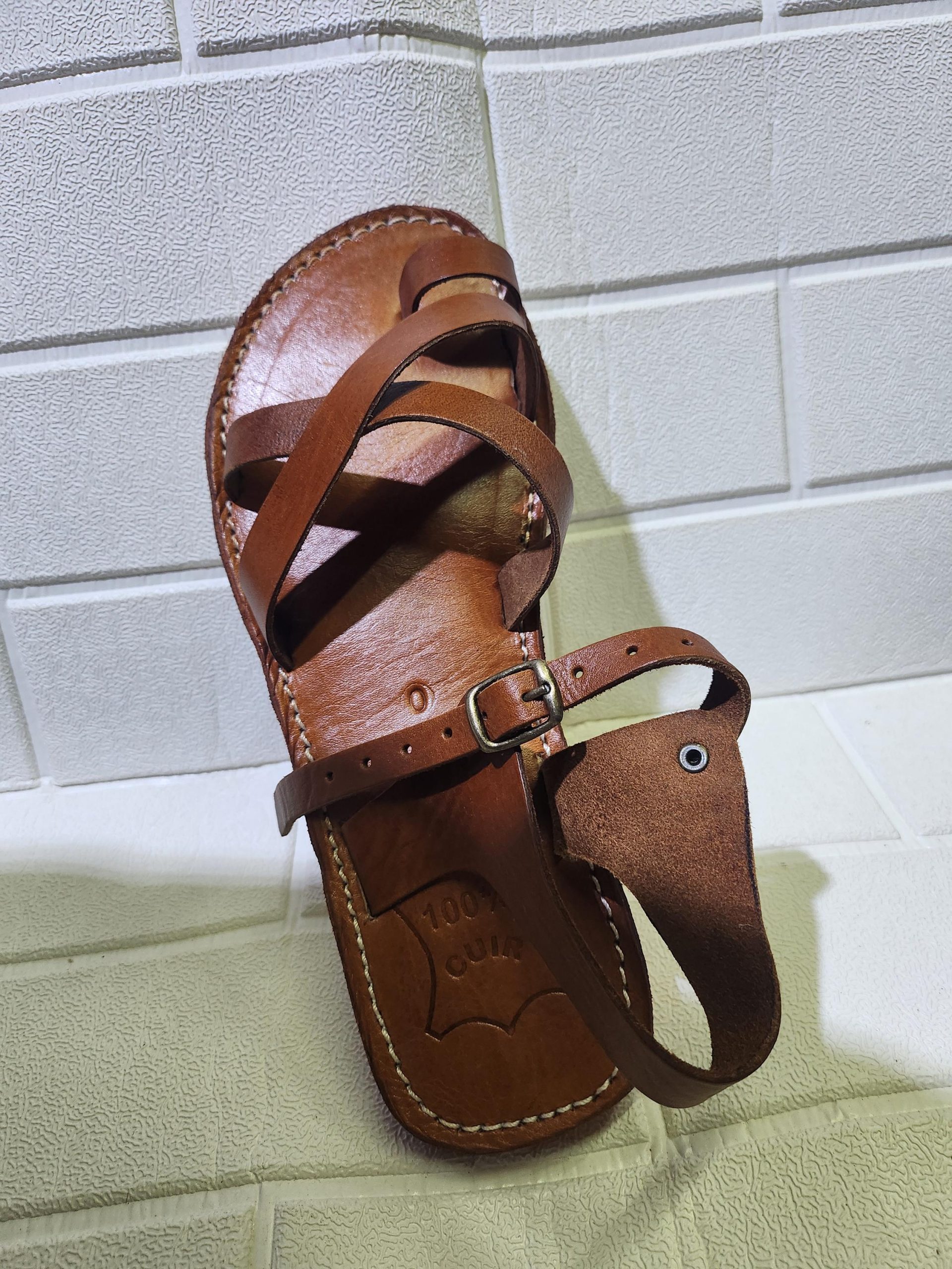 Handmade Moroccan Leather Sandals For Women – Brown Toe Loop Flat Sandals – Genuine Leather Summer Shoes – Buckle Strap Design