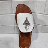 Handmade Moroccan White Leather Sandals – Silver Triangle Decor – Boho Flat Slippers For Women – Comfortable Ethnic Summer Slides – Ar