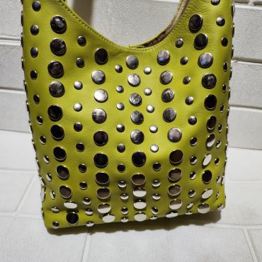 Moroccan Leather Tote – Pistachio Green Studded Shoulder Bag | Handmade Boho Purse | Artisan Shopper | Large & Small Sizes Available