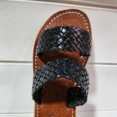 Handmade Moroccan Black Leather Sandals – Woven Double Strap Slides – Women’s Flat Summer Slippers – Boho Artisan Footwear – Open Toe Shoes