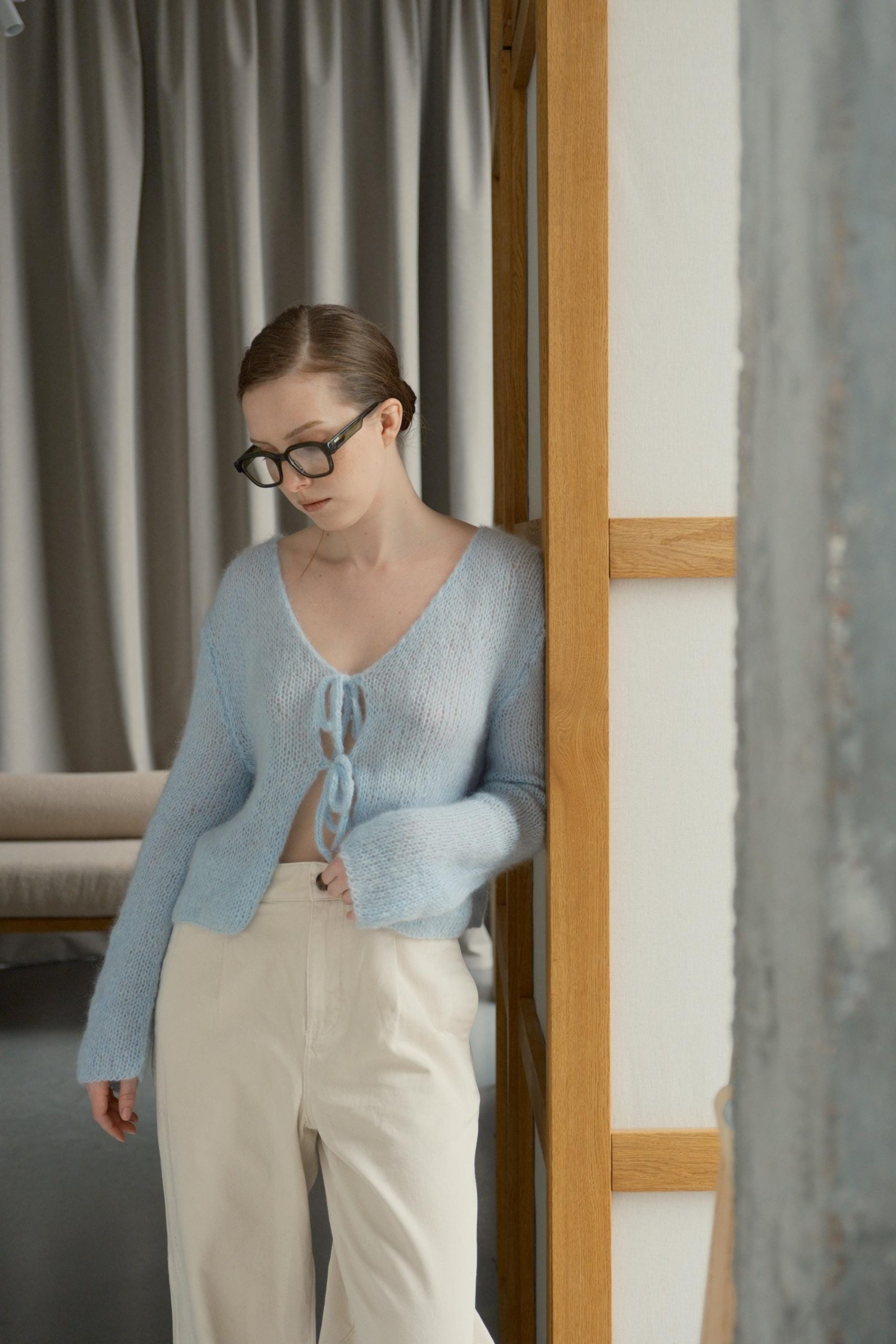 Handmade Mohair Blue Knit Cardigan: Cozy Lightweight Sweater