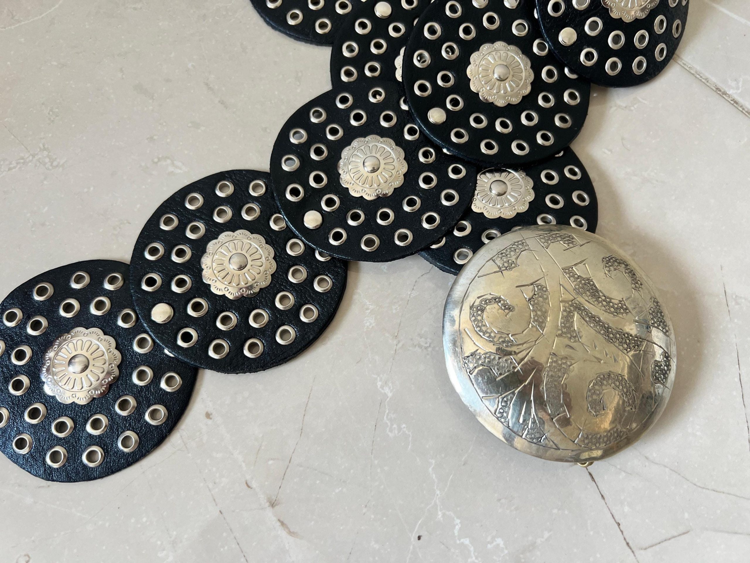 Handmade Moroccan Leather Belt – Vintage Silver Buckle Gothic Boho Gift