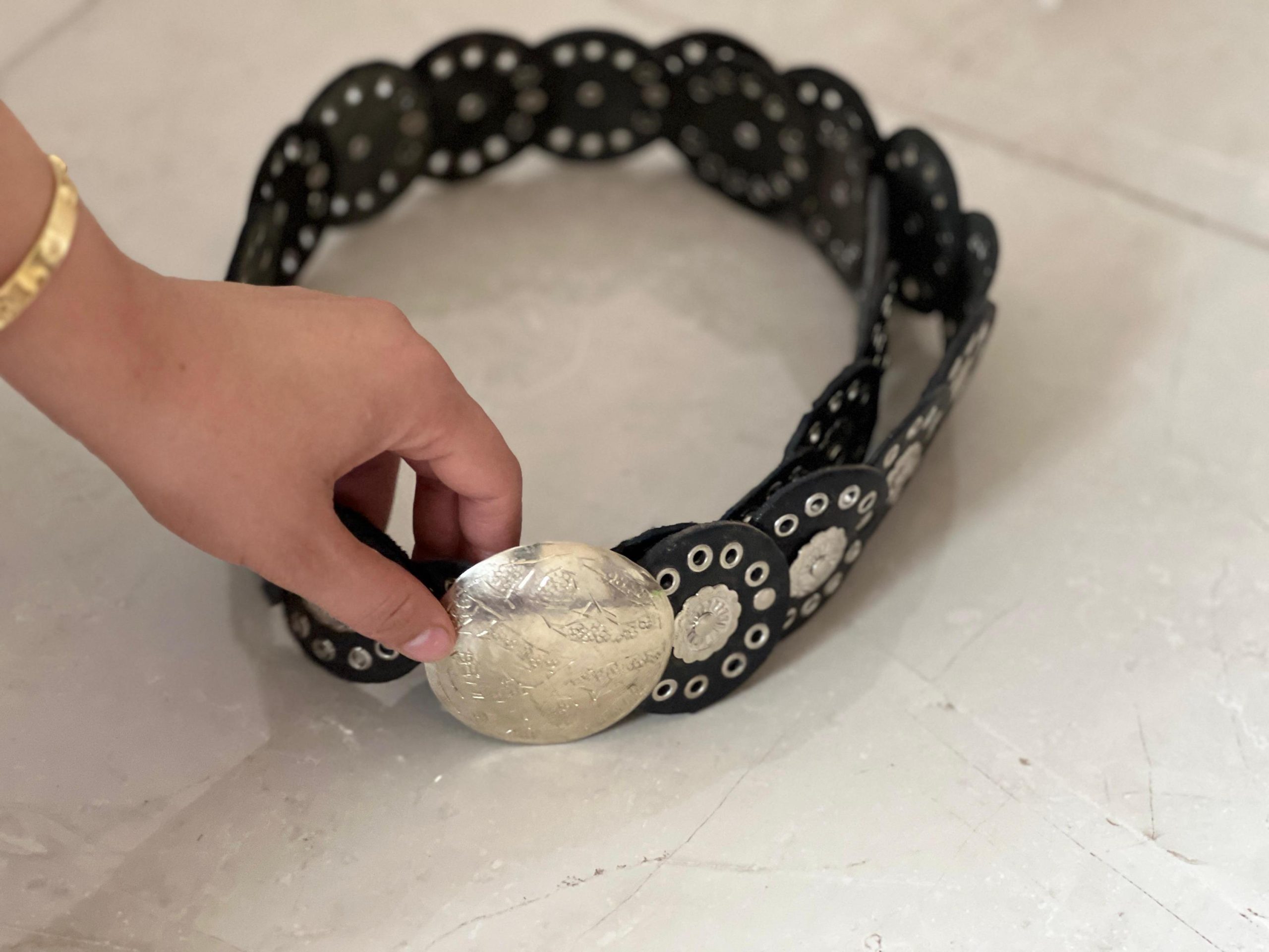 Vintage Moroccan Leather Concho Belt – Wide Studded Waist Belt For Women Halloween