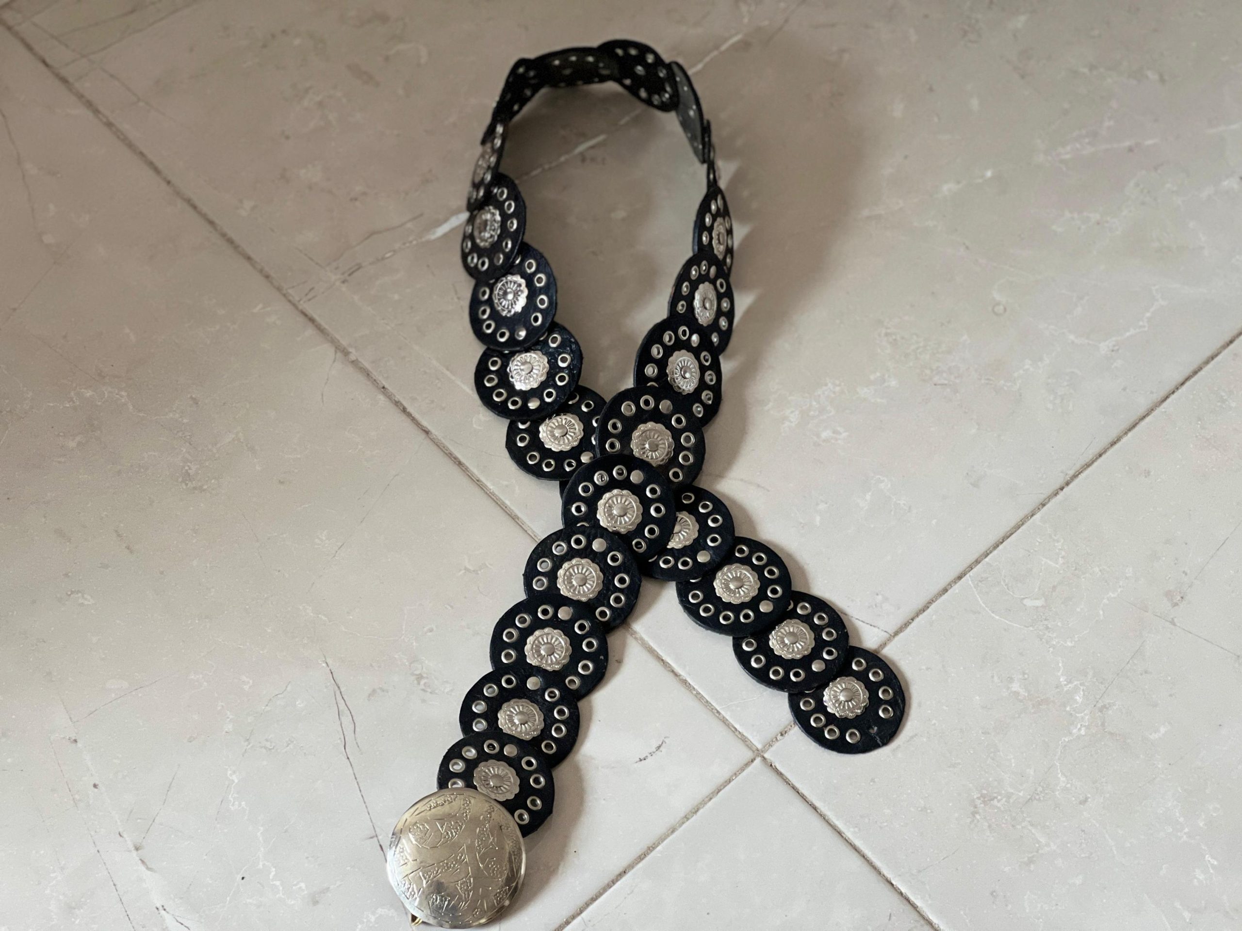 Vintage Moroccan Leather Concho Belt – Wide Studded Waist Belt For Women Halloween