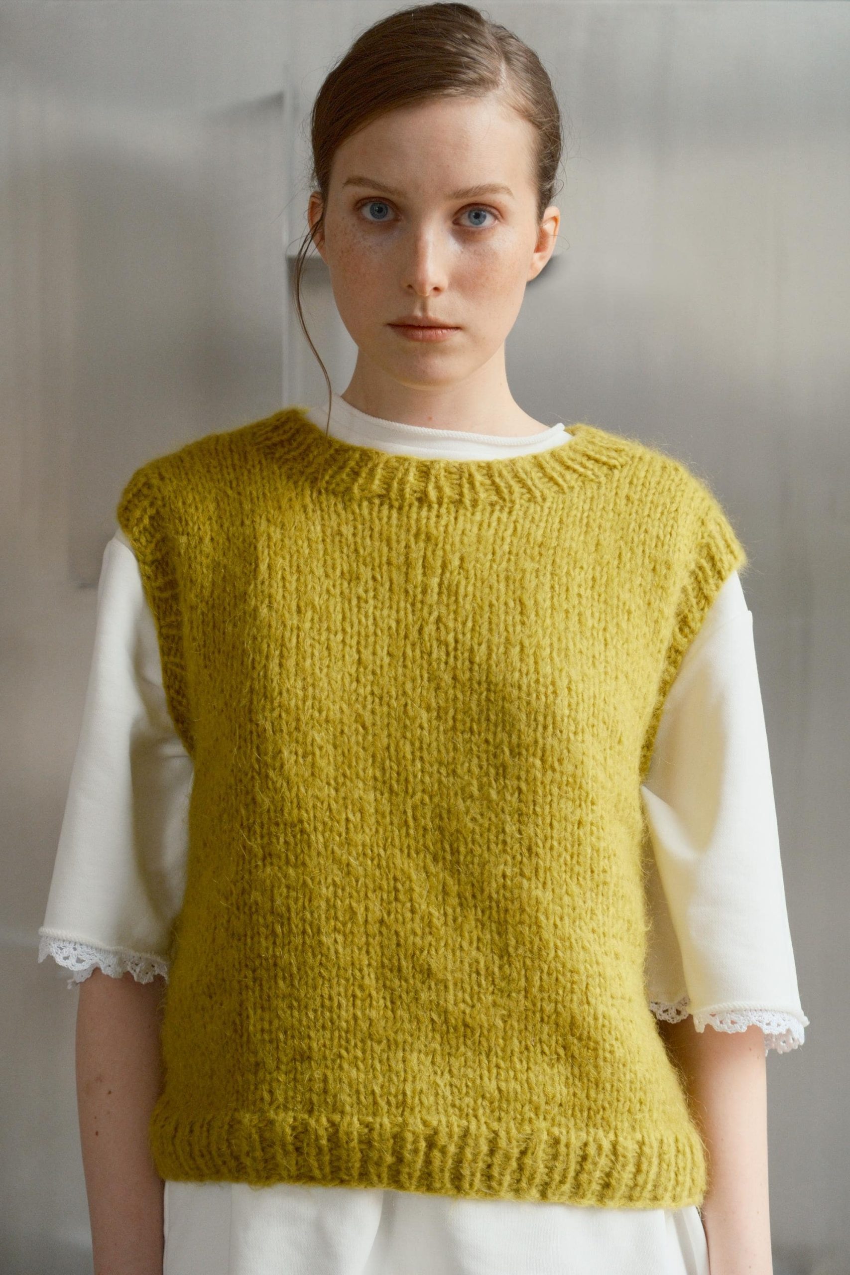 Hand-knitted Green Mohair Vest: Women's Cozy Knitwear