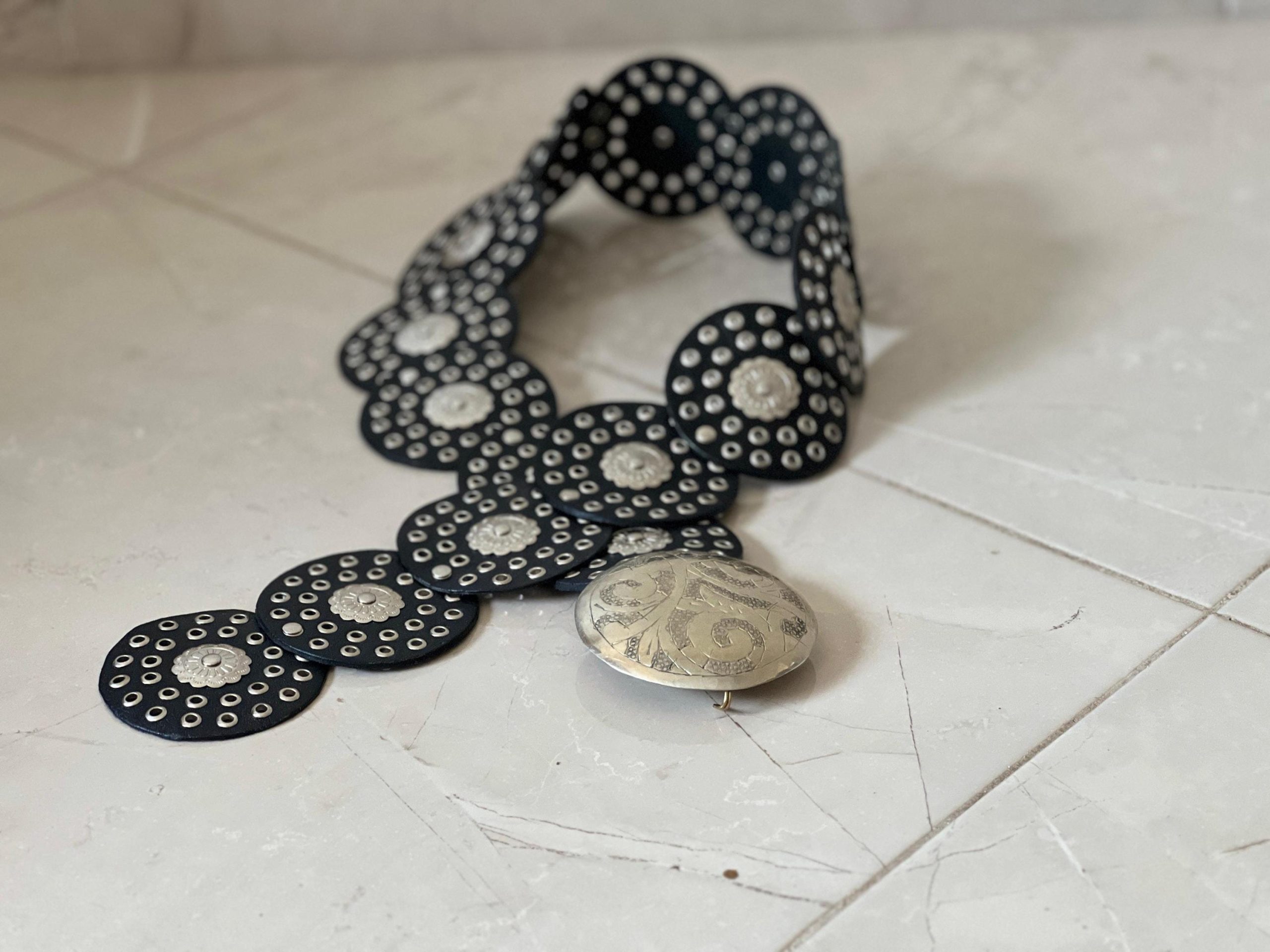 Handmade Moroccan Leather Belt – Vintage Silver Buckle Gothic Boho Gift