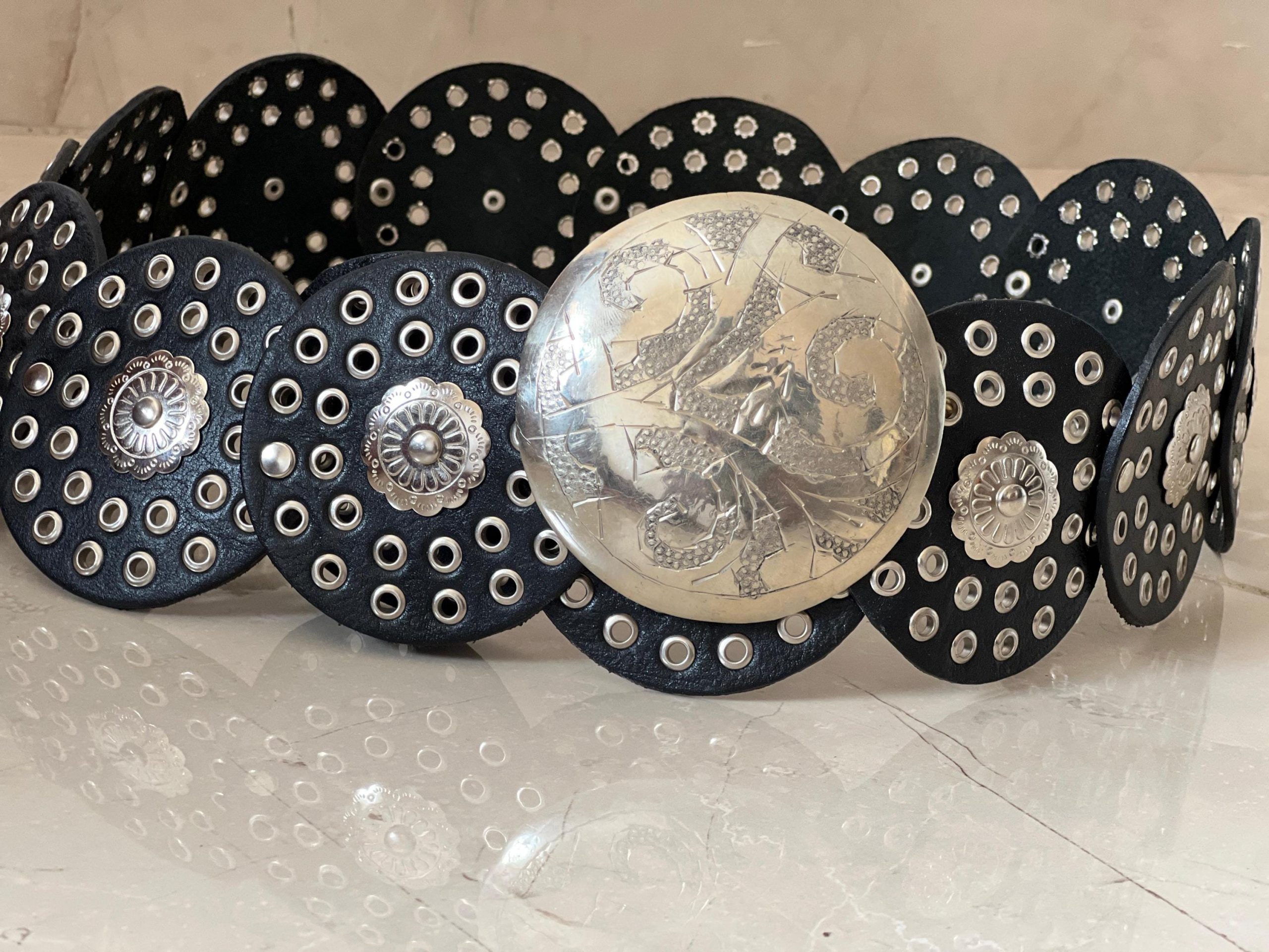 Handmade Moroccan Leather Belt – Vintage Silver Buckle Gothic Boho Gift