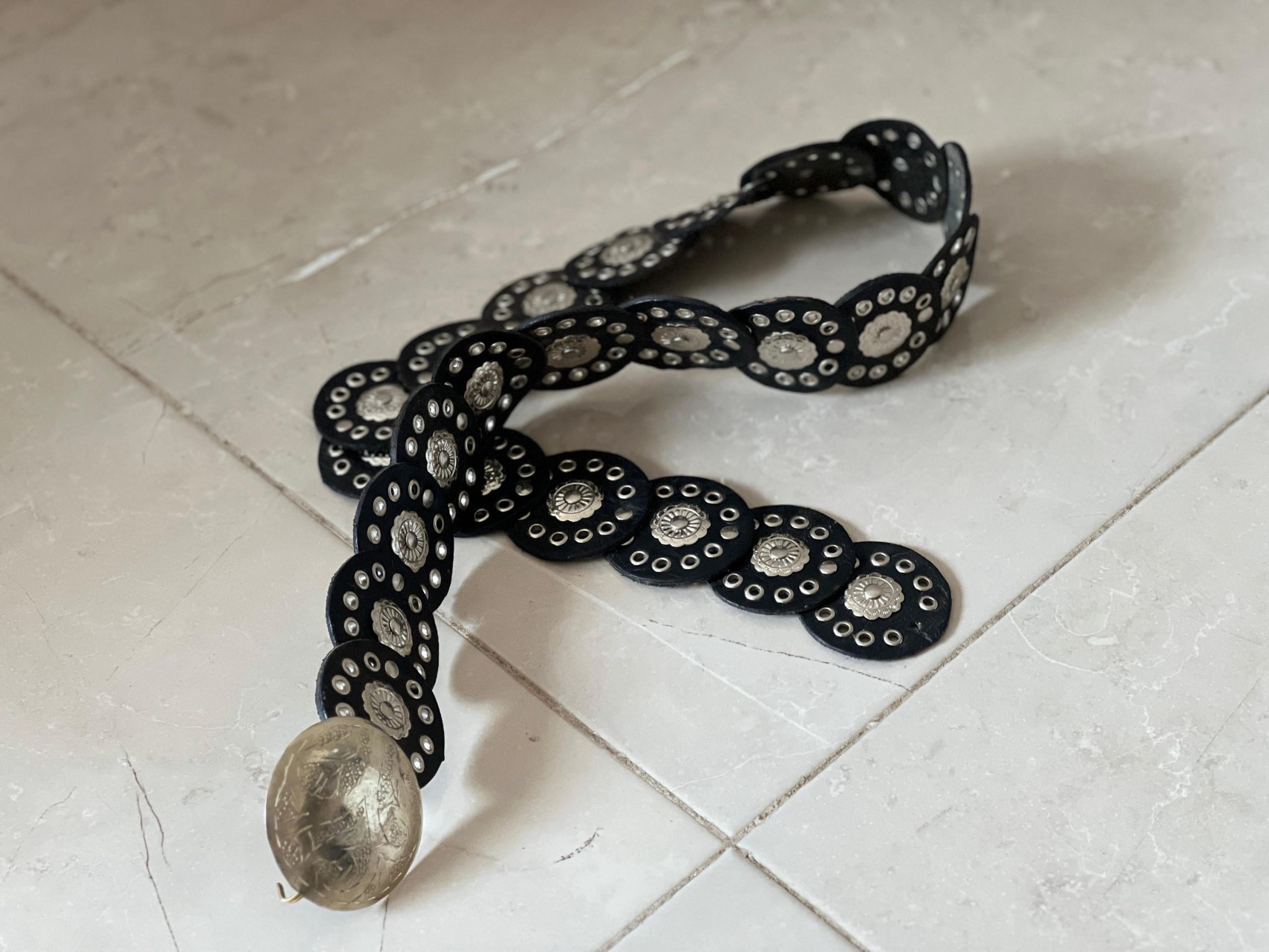 Vintage Moroccan Leather Concho Belt – Wide Studded Waist Belt For Women Halloween