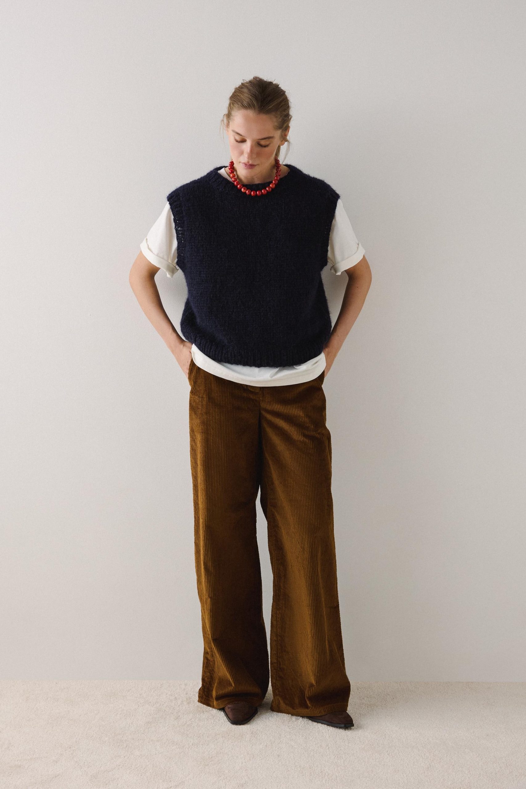 Hand-knitted Red Mohair Vest: Women's Cozy Knitwear